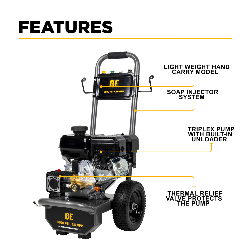BE B3875PA 3,800 PSI 2.5 GPM Cold Water Gas Pressure Washer - Image 4