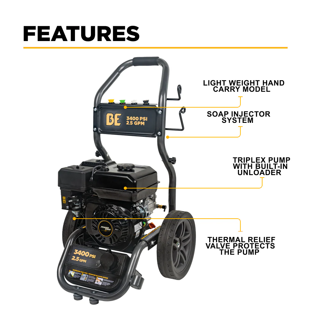 BE BE3475PX 3,400 PSI 2.5 GPM Cold Water Gas Pressure Washer - Image 3