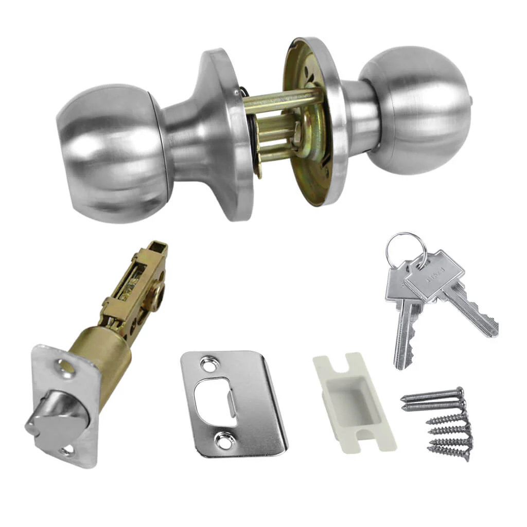Canaropa B3X51R-15KD MR Satin Nickel Locking Entrance Door Knob Kit Keyed Different Tubular 13Pieces