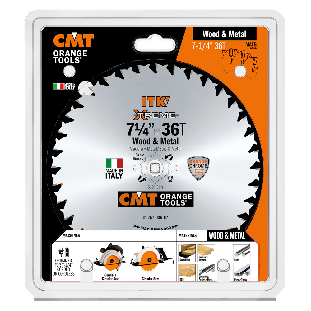 CMT 257.036.07 ITK XTREME 7-1/4-In X 36 Teeth Wood & Metal Saw Blade for General Purpose Cutting - Image 4