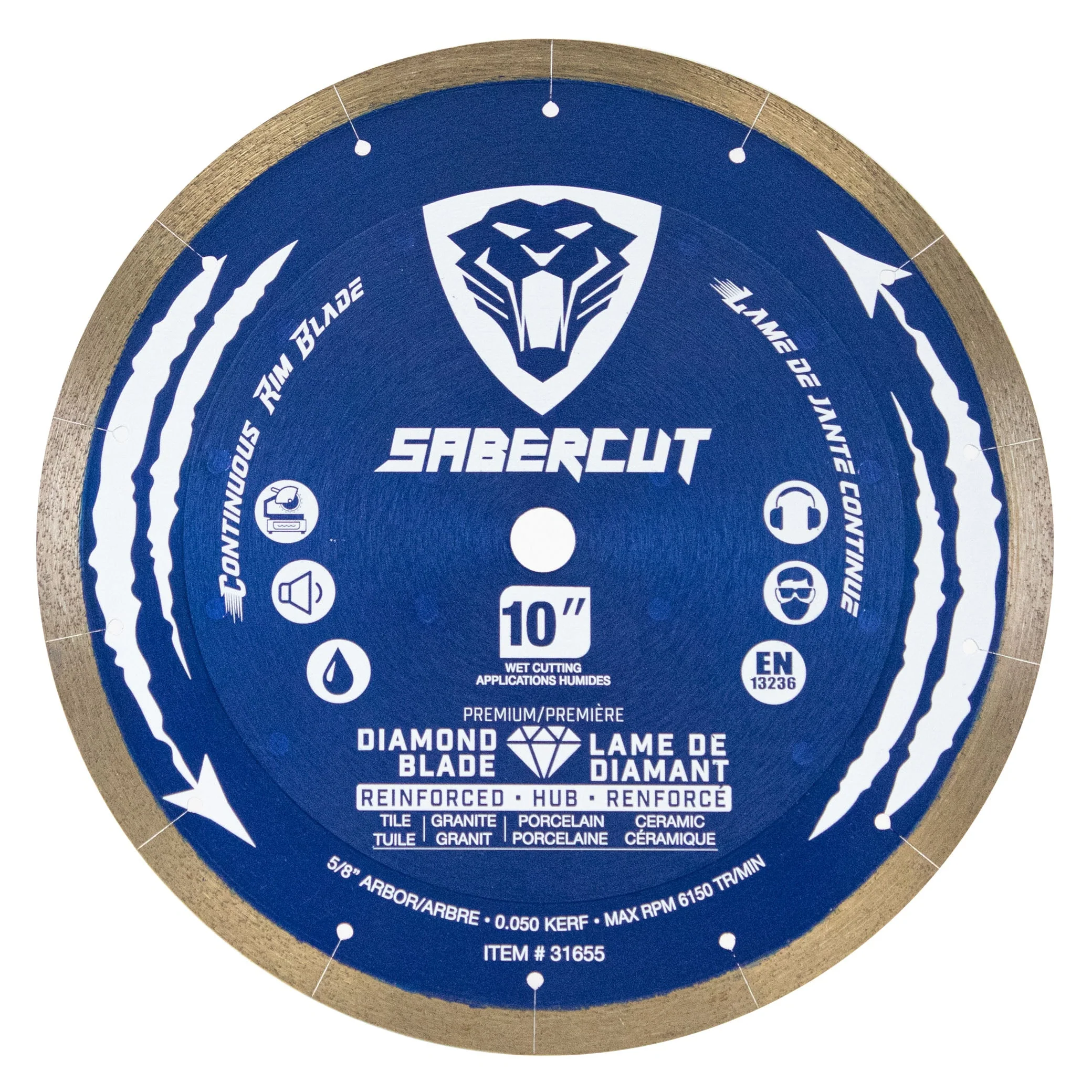 SABERCUT 10 in. Silent Reinforced Hub Tile, Porcelain & Granite Segmented Diamond Blade