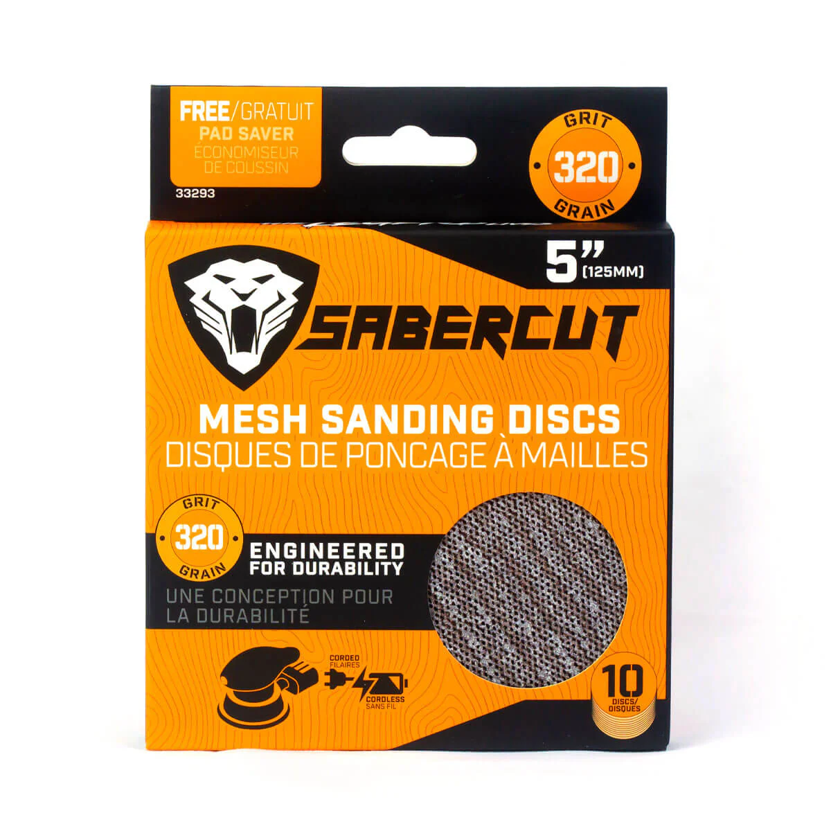 Sabercut 320 x 5 in. Grit Mesh Sanding Discs With Free Pad Saver (10-Pack)