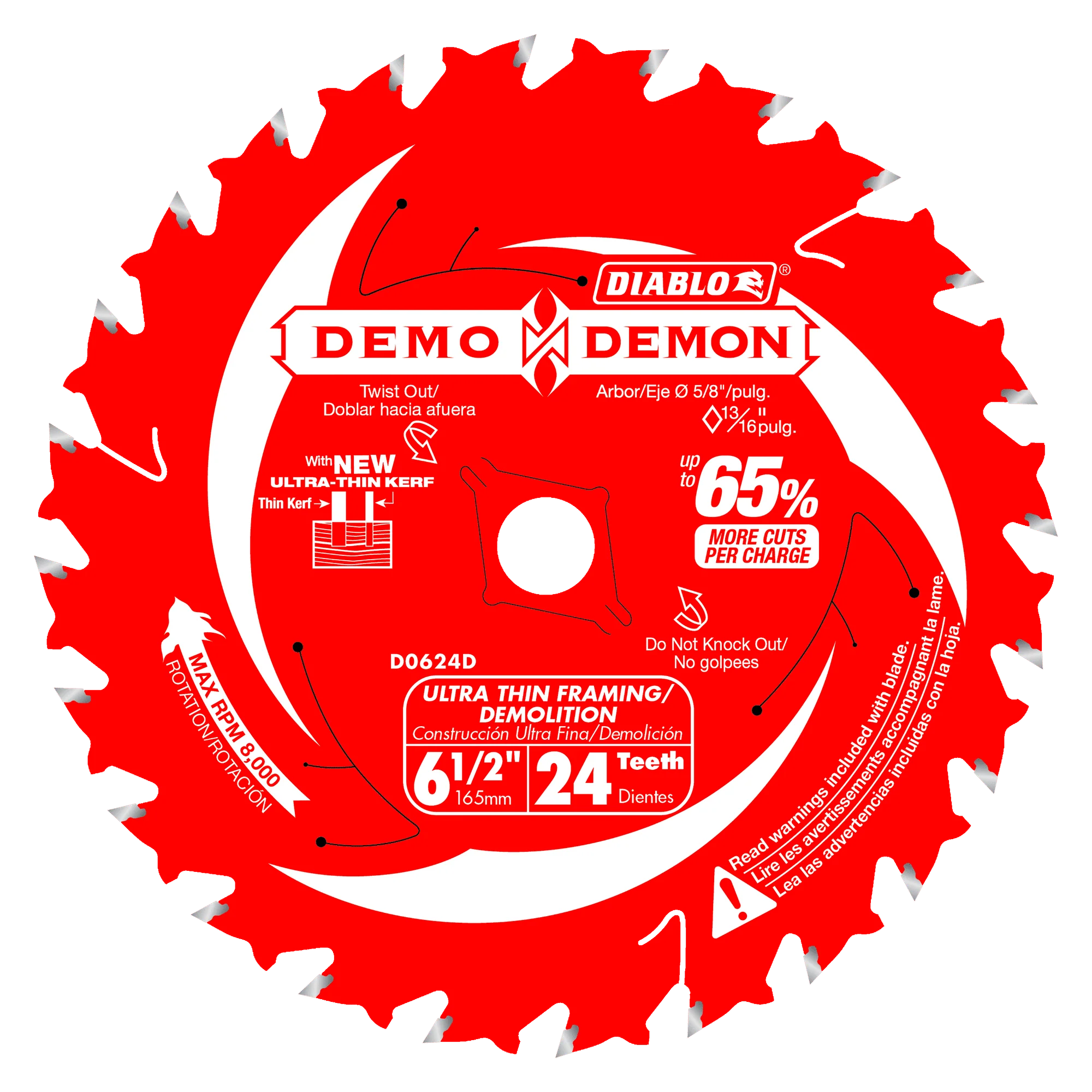 Diablo Tools D0624DA 6-1/2 in 5/8 in 8000 rpm Saw Blade