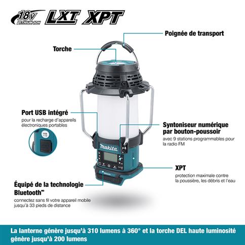Makita DMR057 18V LXT Cordless Lantern Radio with Bluetooth, XPT & Flashlight (Tool Only) - Image 3