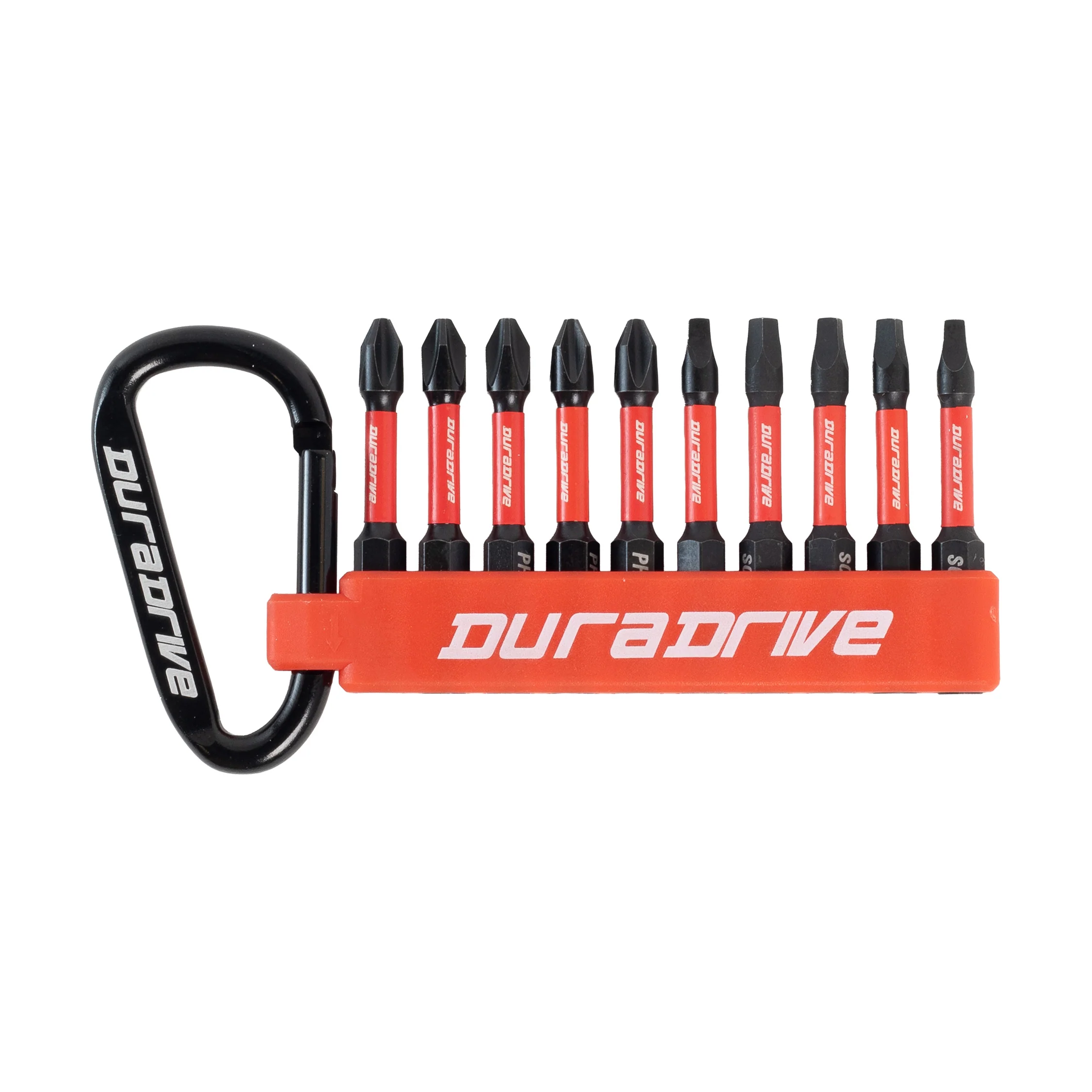 DuraDrive 2" PH2 & SQ2 Carabiner Impact Driver Bit Set (10-Pieces)