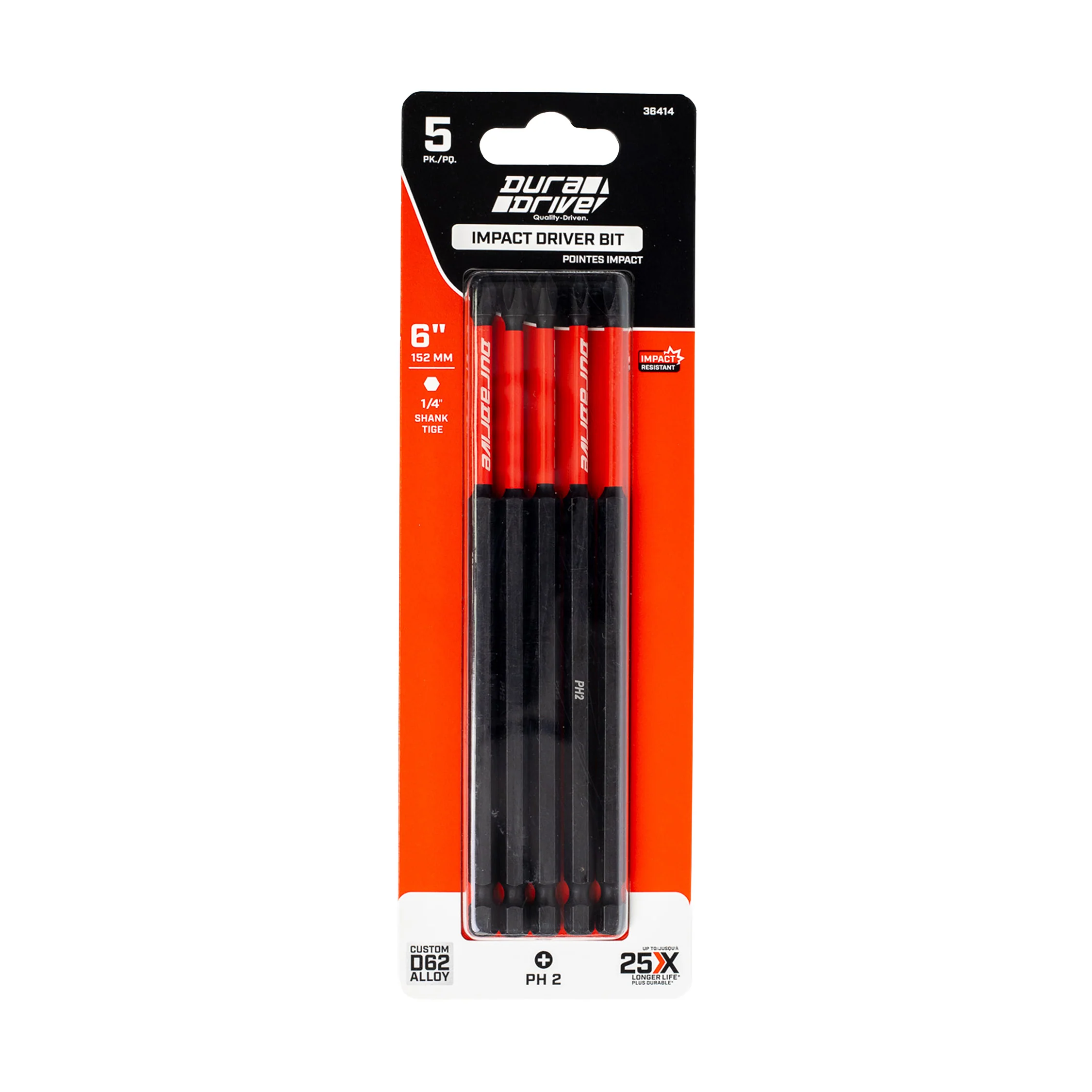 DuraDrive 2.0 PH2 x 6" Impact Driver Bit (5-Pack) - Image 2