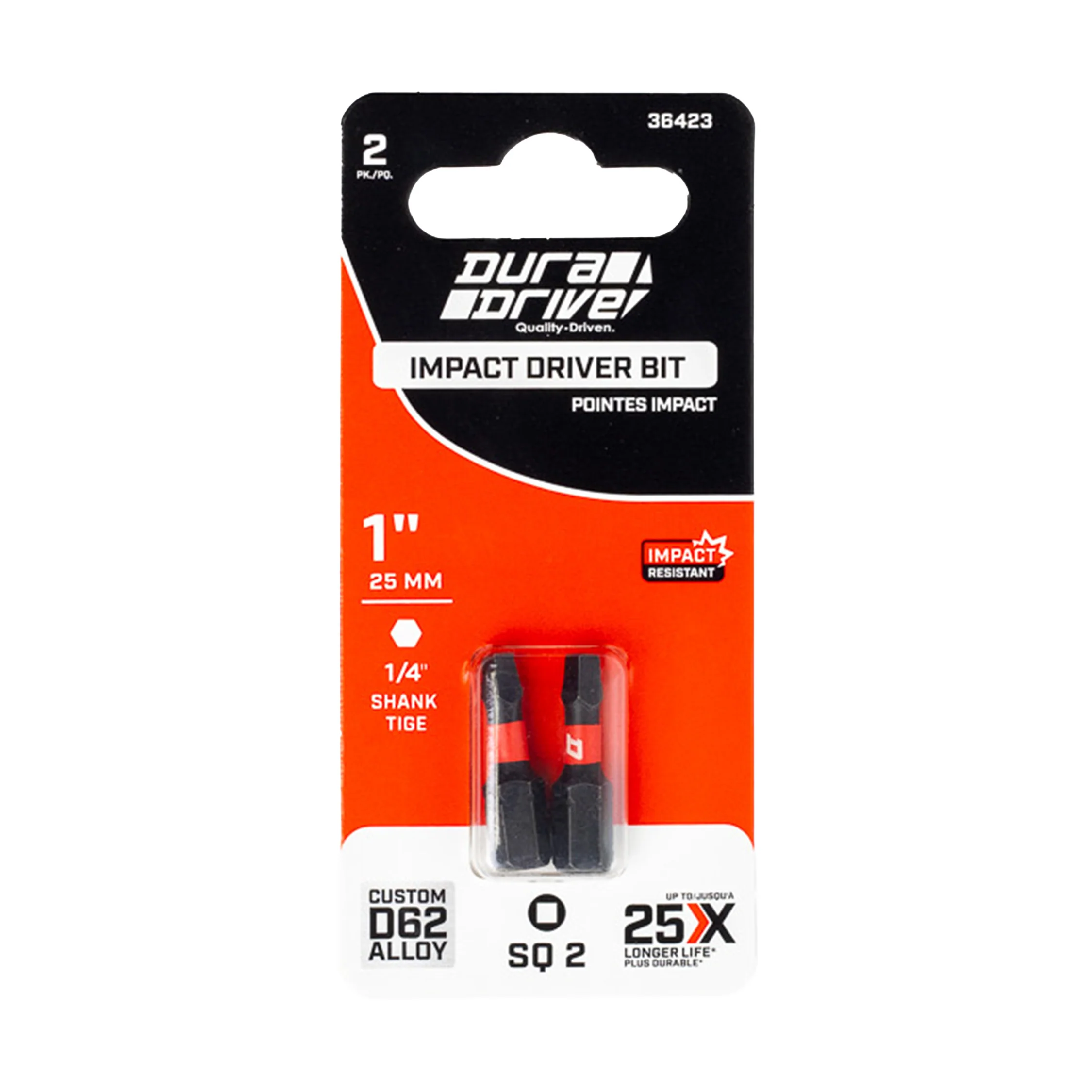 DuraDrive 2.0 SQ2 x 1" Impact Driver Bit (2-Pack) - Image 2