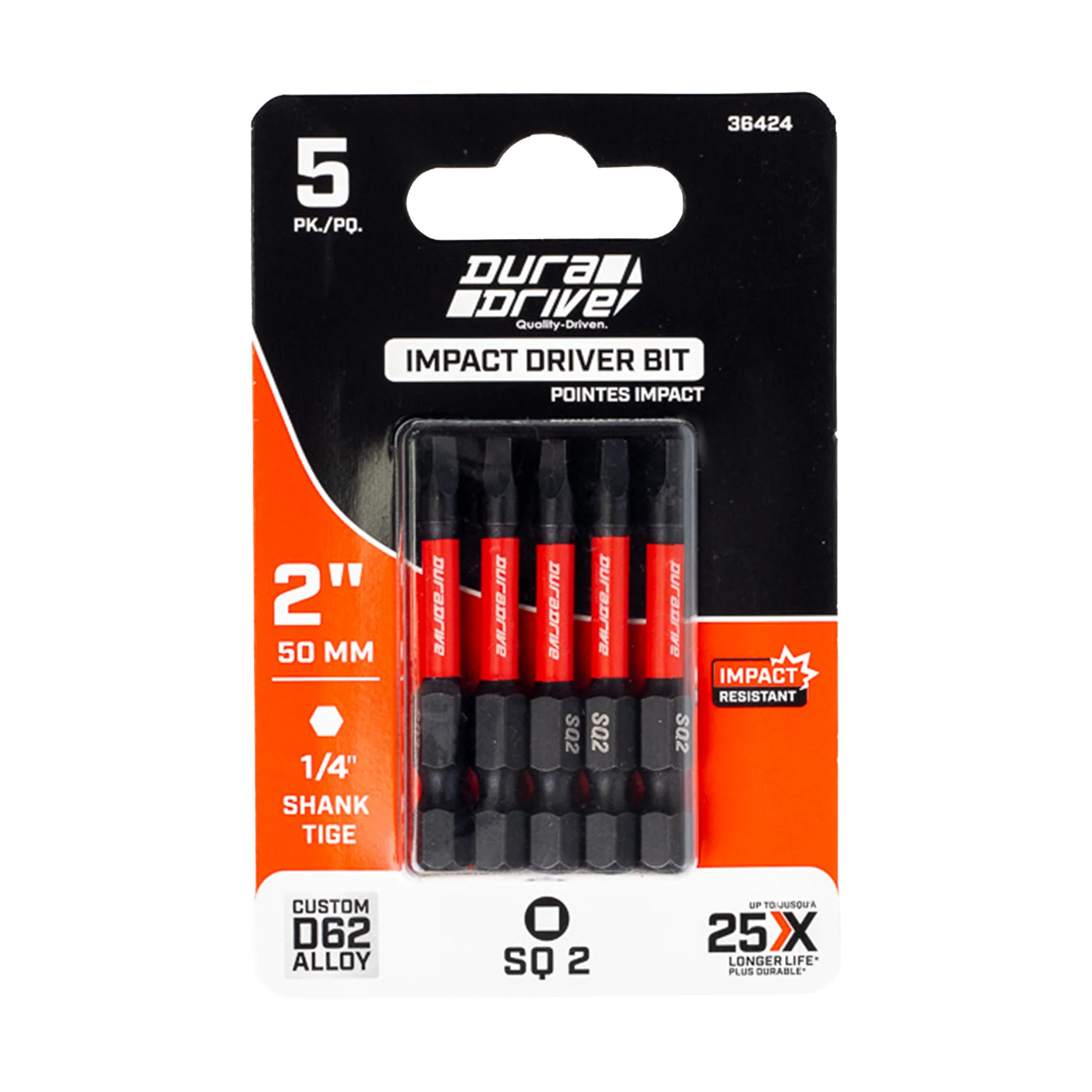 DuraDrive 2.0 SQ2 x 2" Impact Driver Bit (5-Pack) - Image 2