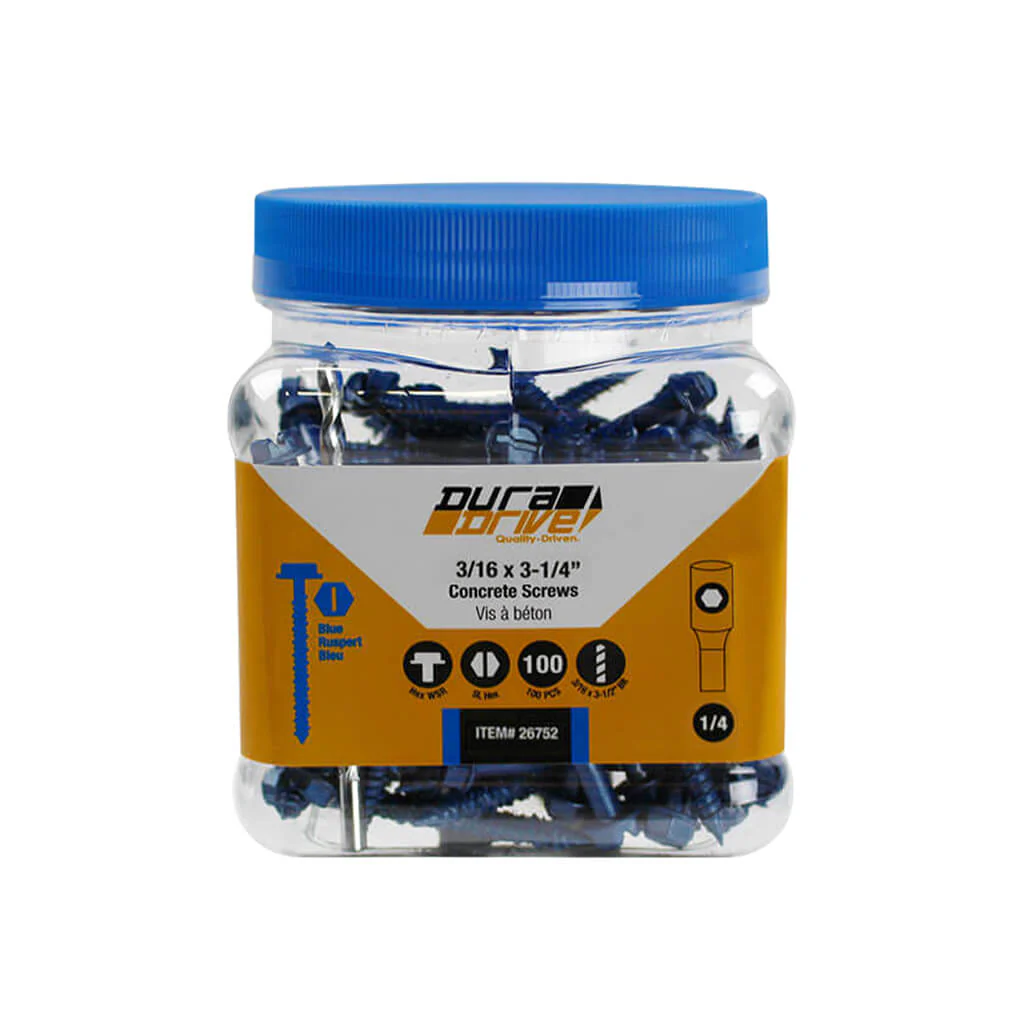 DuraDrive 3/16 in. x 3-1/4 in. Hex Head Slot Drive Concrete Screws (100-Pack)
