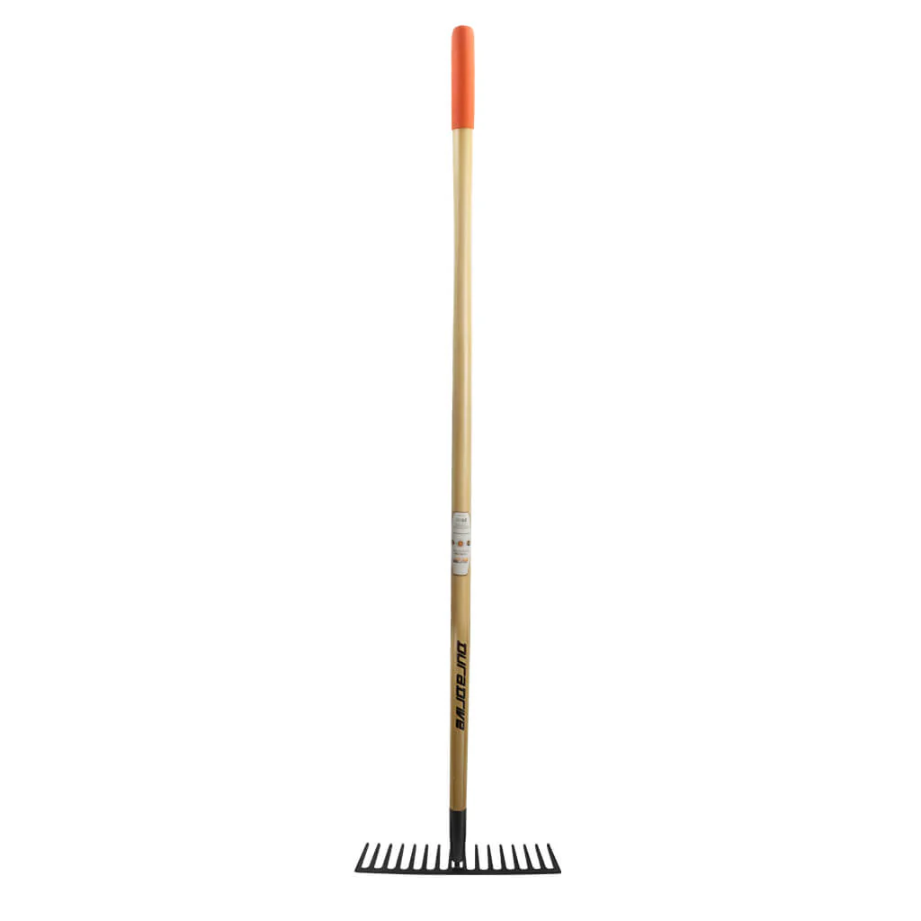 DuraDrive 68 in. 16-Tine Pine Wood Handle Forged Steel Head Stone Rake