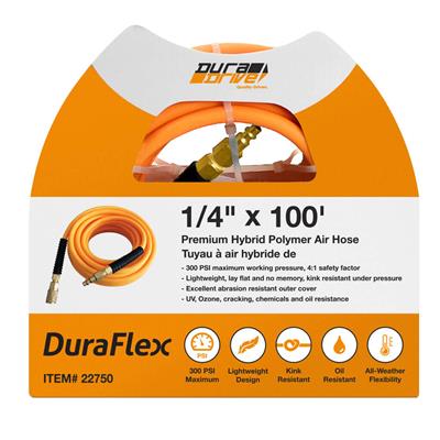DuraDrive DYPA14100F 1/4 in. x 100 ft. Hybrid Polymer Air Hose with Swivel Fitting - Image 3