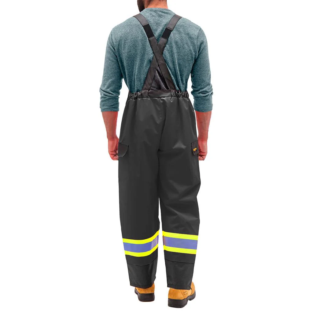 DuraDrive Men's Black Hi-Vis Reflective Tape Polyester Outshell Rain Overall - Image 3