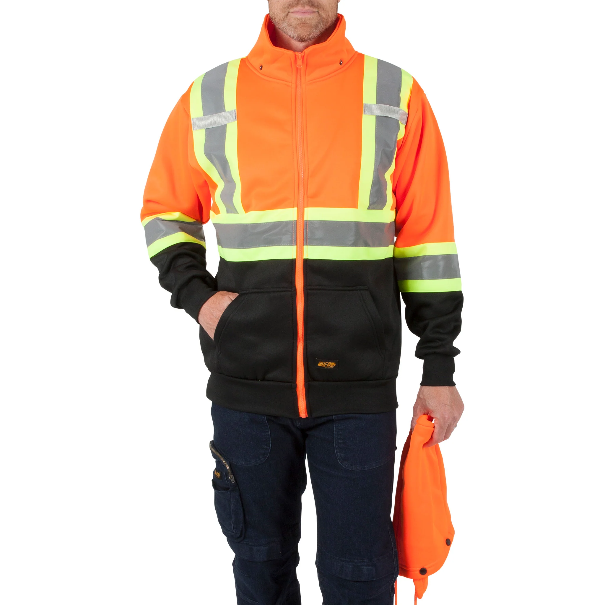 DuraDrive Orange Black Hi-Vis Class 1 L2 Hoodie Detachable Hood - Image 4