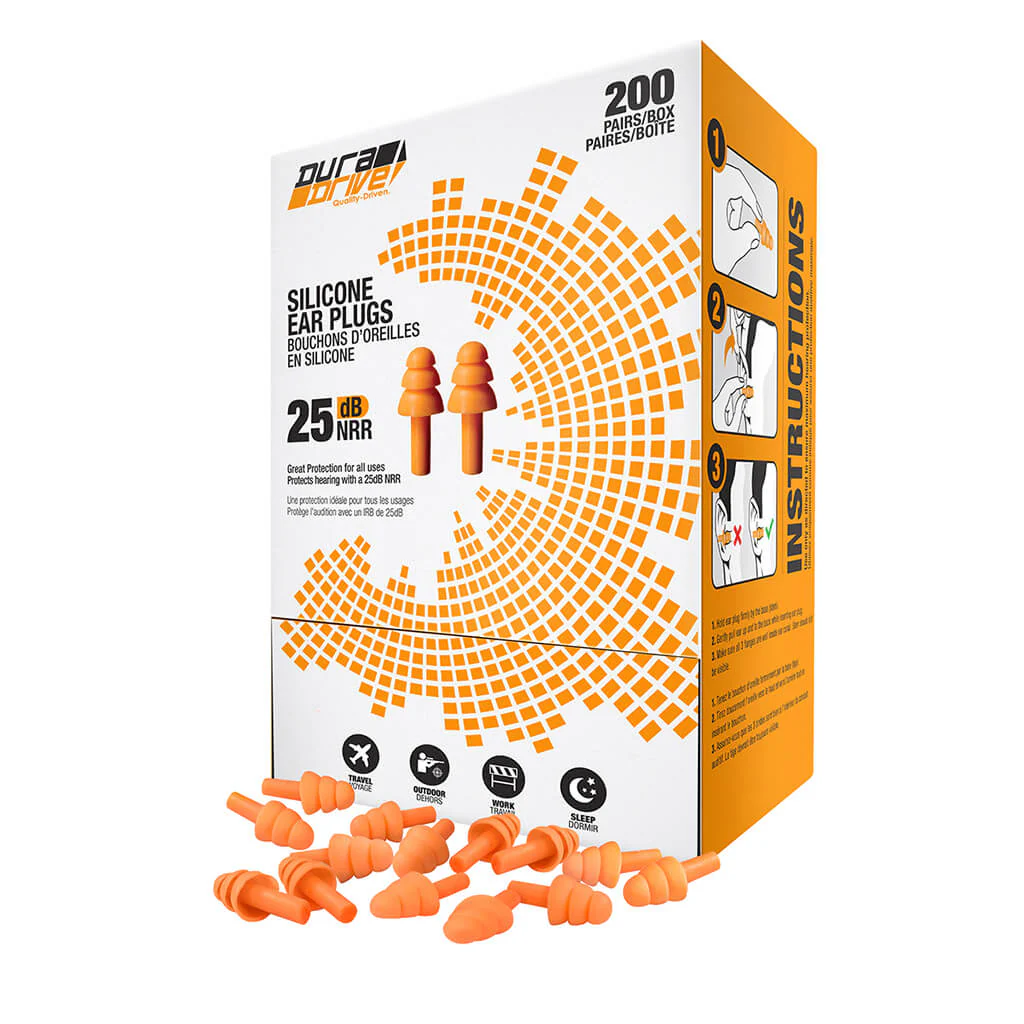 DuraDrive Orange Reusable Uncorded Triple-Flange Silicone Earplug with 25 dB NRR (200-Pair) - Image 2