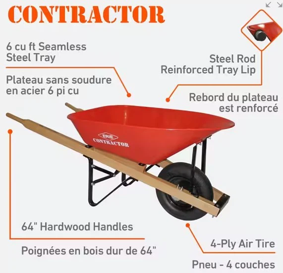 ERIE 6 cu. ft. Steel Tray Wheelbarrow with Pneumatic Tire - Image 5