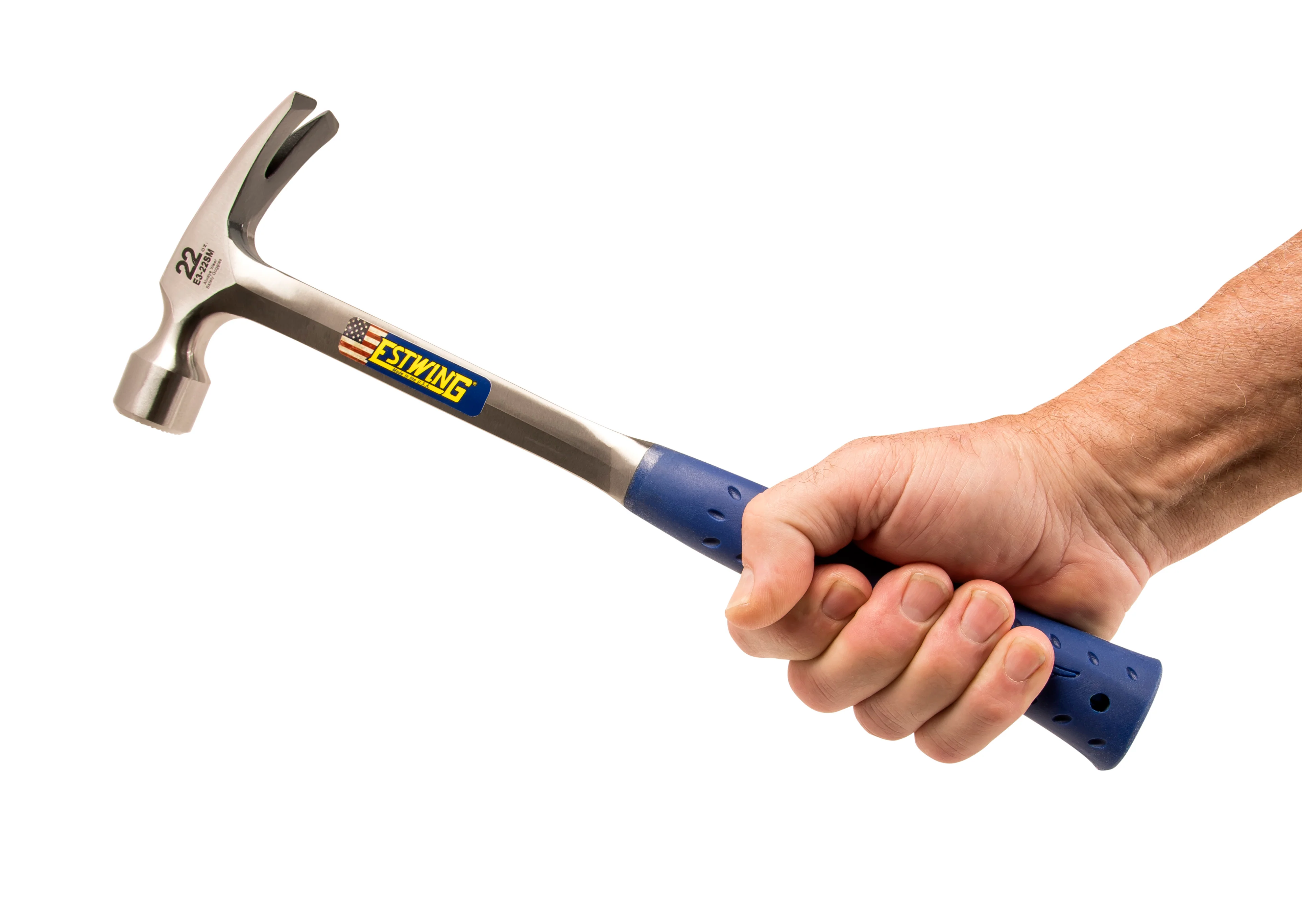 Estwing E3-22SM 22 oz. x 16 in. Milled Checkered Face BLUE SHOCK REDUCTION GRIP Solid Steel Straight Claw Framing Hammer - Image 6