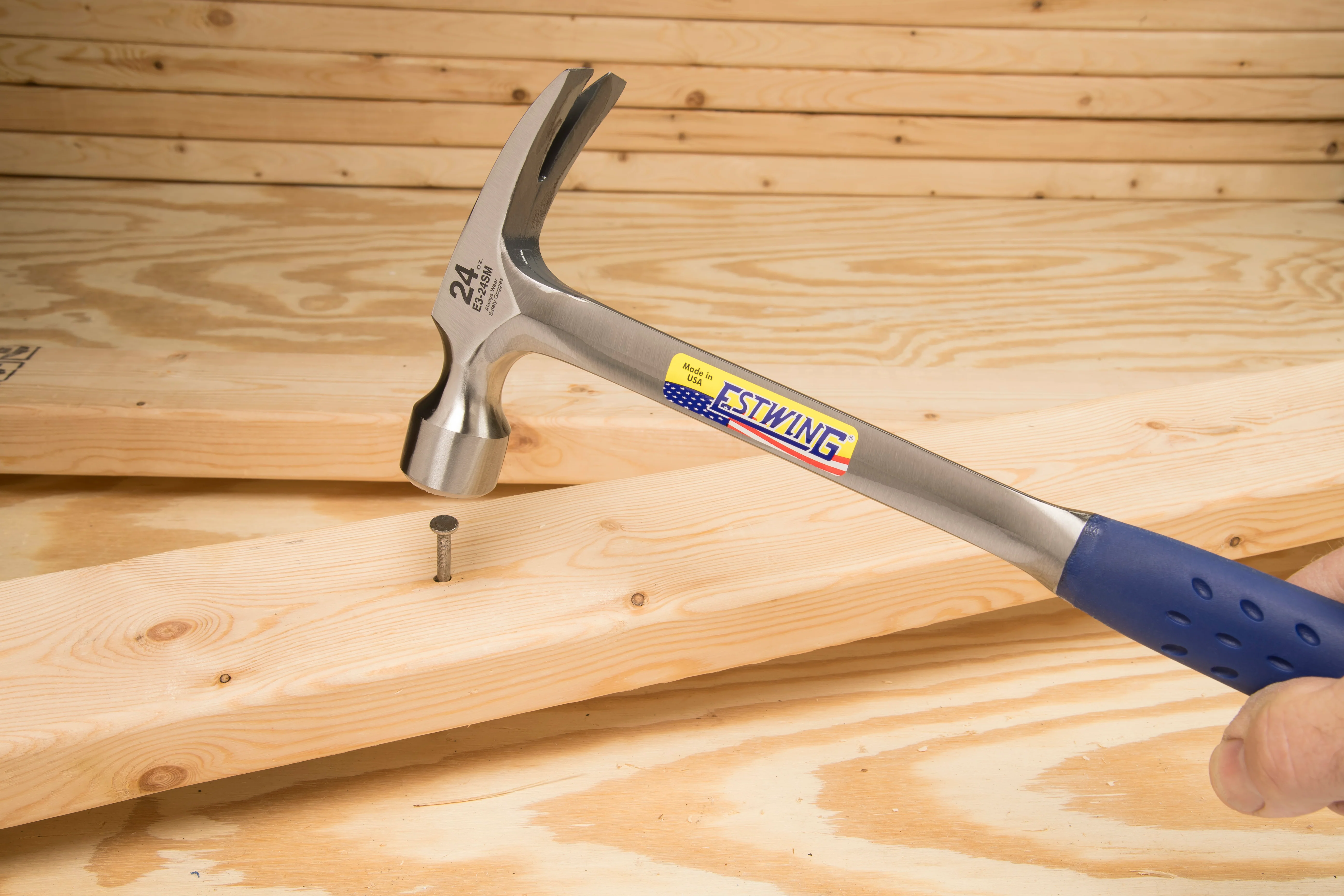 Estwing E3-24SM 24 oz. x 16 in. Milled Checkered Face BLUE SHOCK REDUCTION GRIP Solid Steel Straight Claw Framing Hammer - Image 7