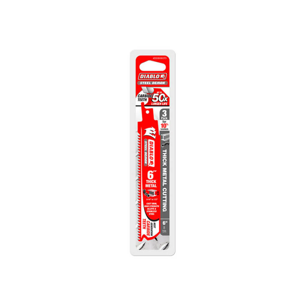 Freud Diablo DS0608CF3 Steel Demon 6 in. 8-TPI Carbide-Tipped Thick Metal Cutting Reciprocating Blade