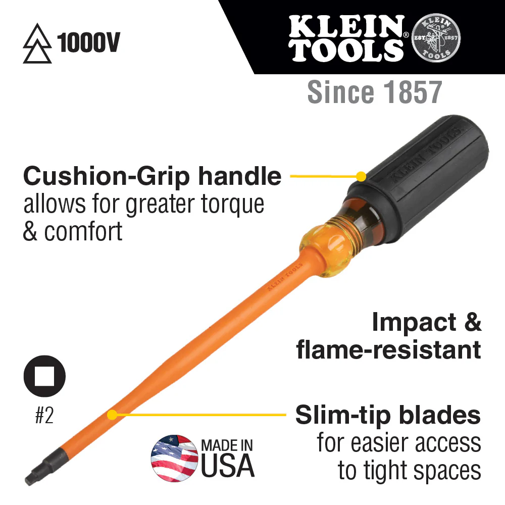 Klein 6946INS #2 Sq Slim-Tip 1000V Ins Scrwdr 6 in. Round Shank - Image 11