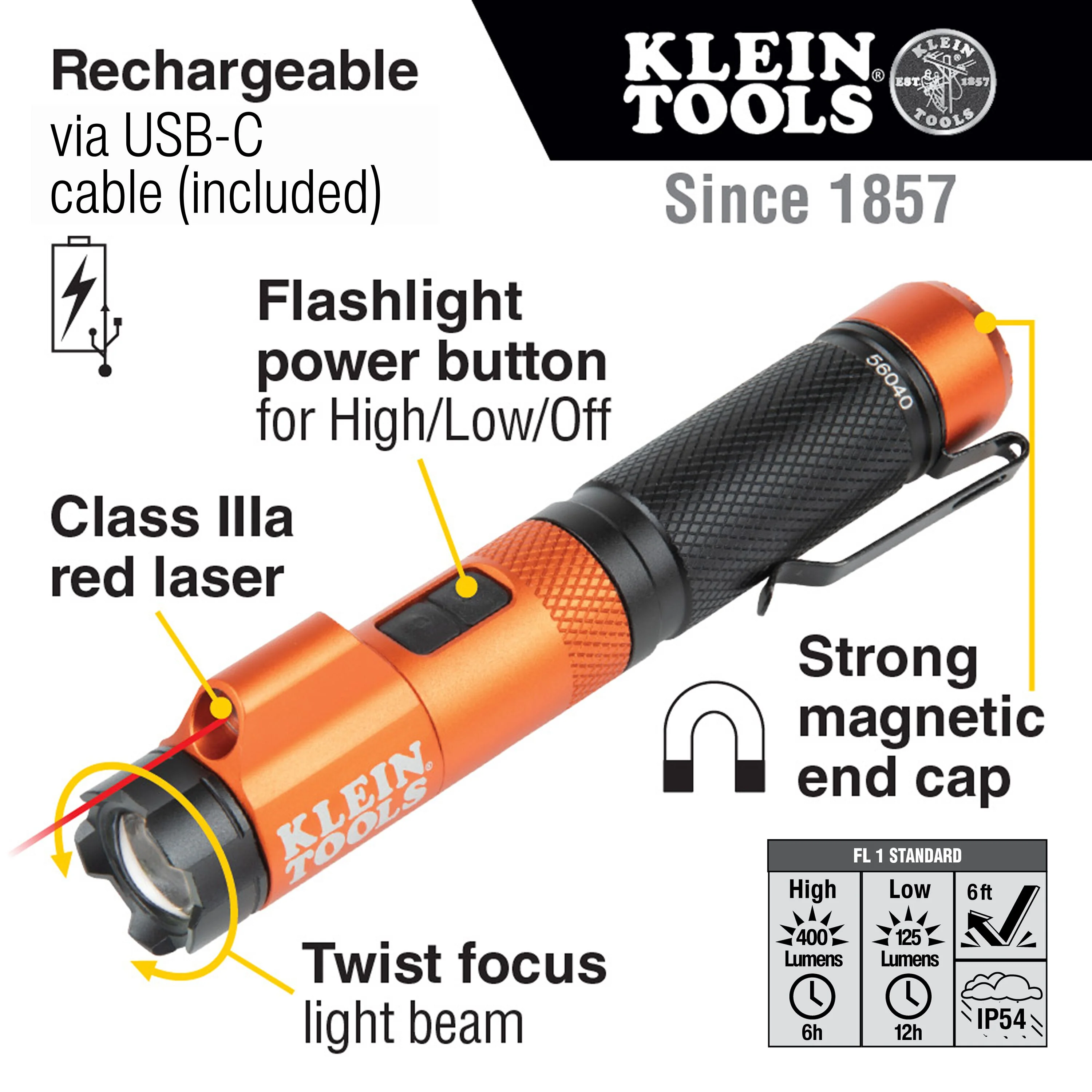 Klein 56040 Rechargeable Focus Flashlight With Laser - Image 11