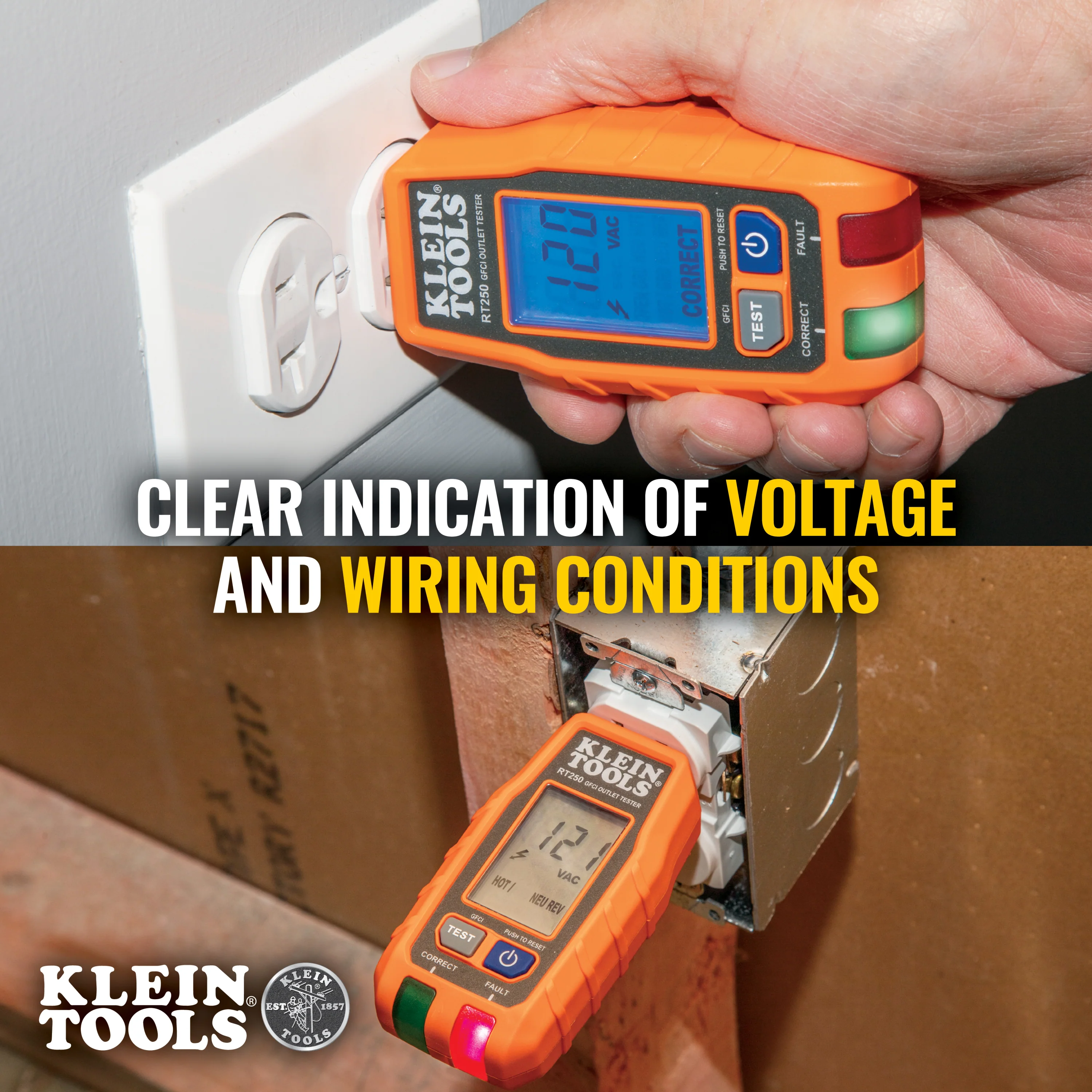 Klein RT250 GFCI Receptacle Tester With LCD - Image 5