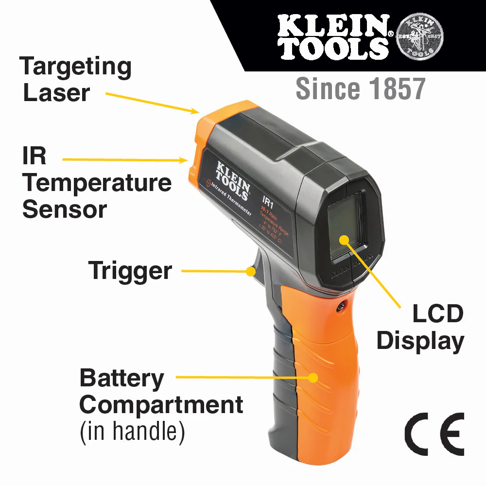 Klein IR1 Infrared Digital Thermometer w/Target Laser 10:1 - Image 9