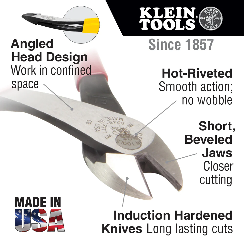 Klein J2000-48 J2000-48 Diagonal Cutting Pliers Heavy-Duty Angled Head 8 in. - Image 10