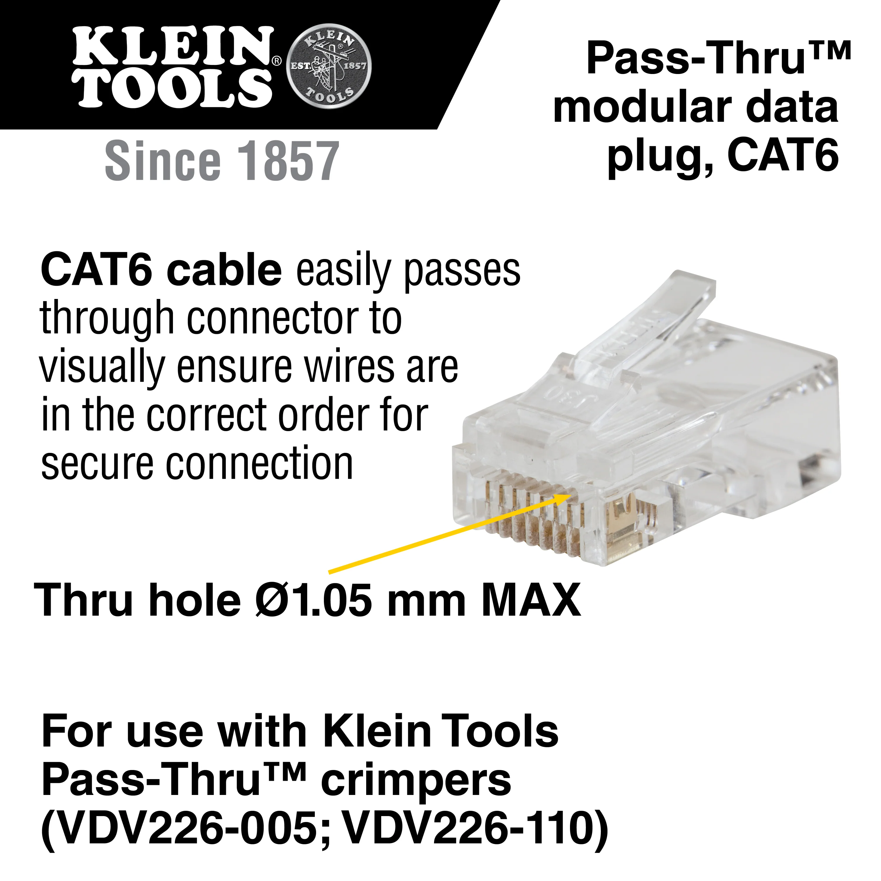 Klein VDV826-729 Pass-Thru Modular Data Plugs RJ45-CAT6 10-Pack - Image 7
