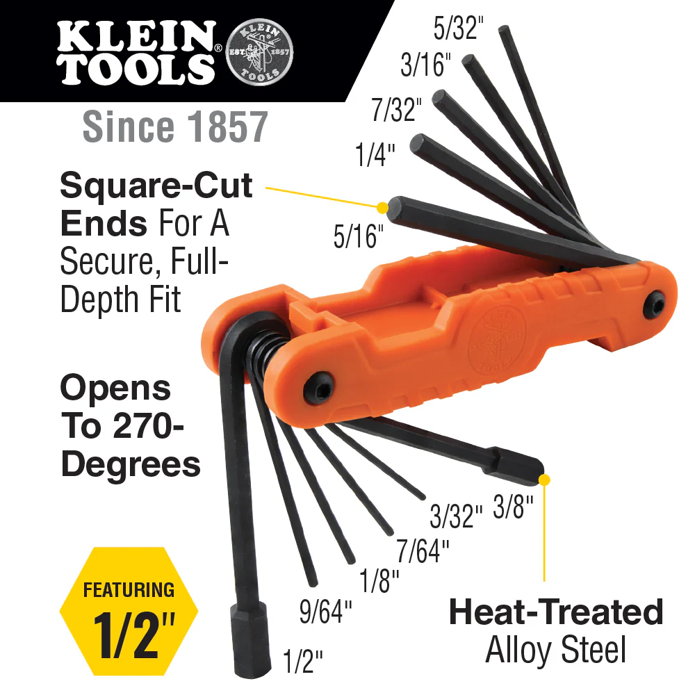 Klein 70550 Pro Folding Hex Key Set 11-Key SAE Sizes - Image 10