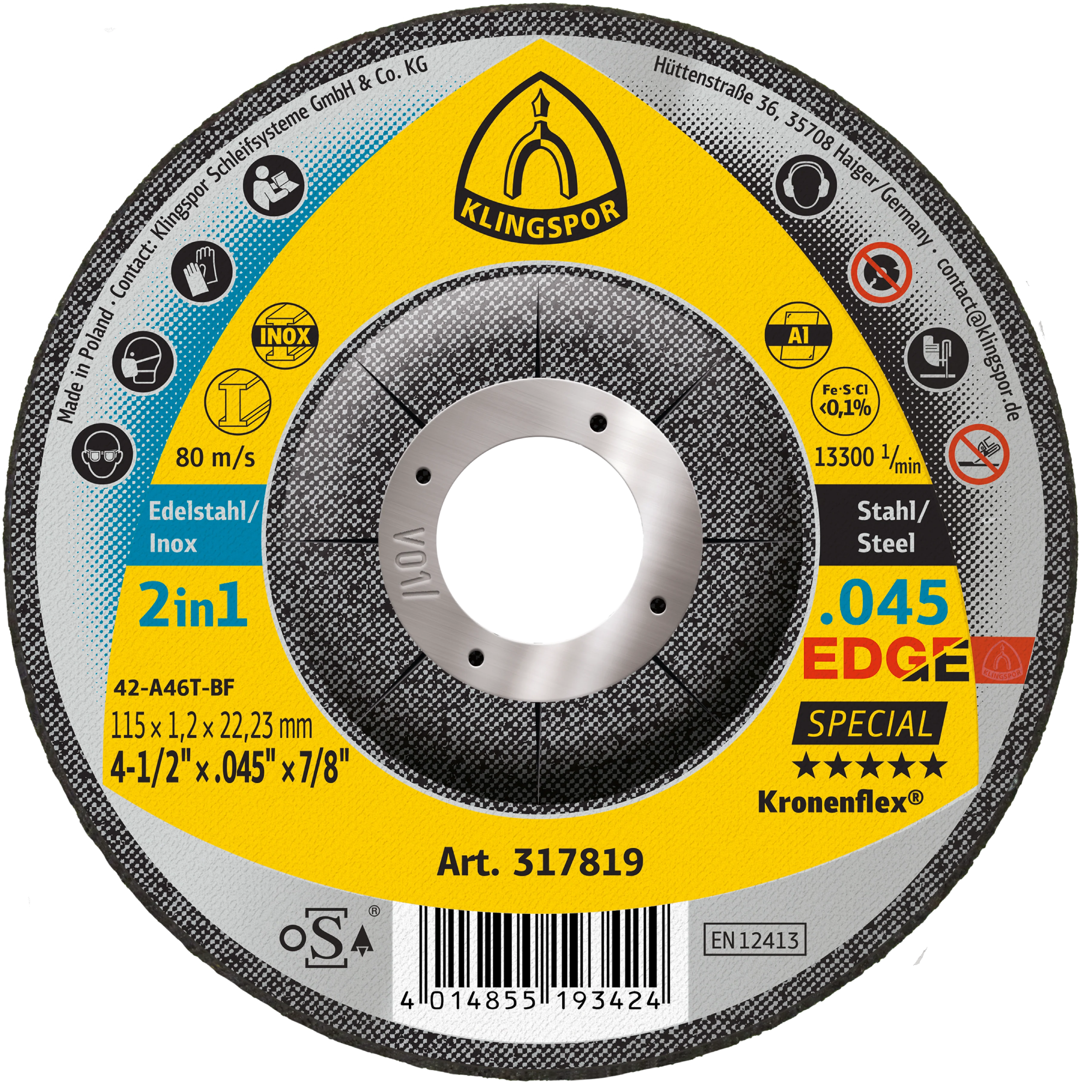 Klingspor Edge 317819 4-1/2 in. x 0.045 in. x 7/8 in. Deep Cut Off Wheel