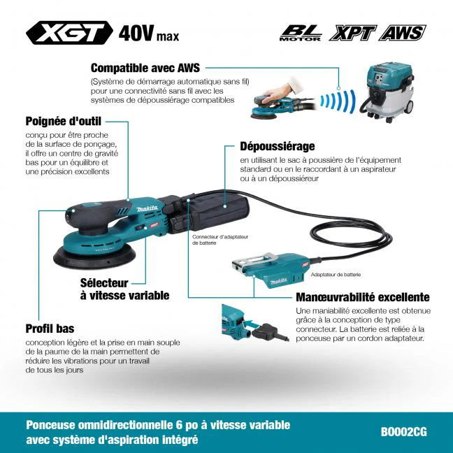MAKITA BO002CGZ 40V Max XGT BL
6 in. Random Orbit Sander w/AWS, Tool Only - Image 14