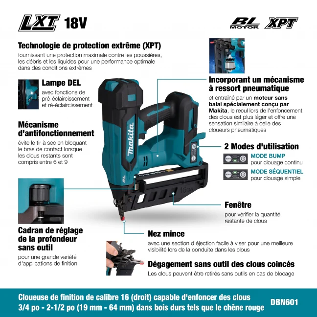 MAKITA DBN601Z 16-Gauage x 2-1/2 In. Finish Nailer (Tool Only) - Image 9