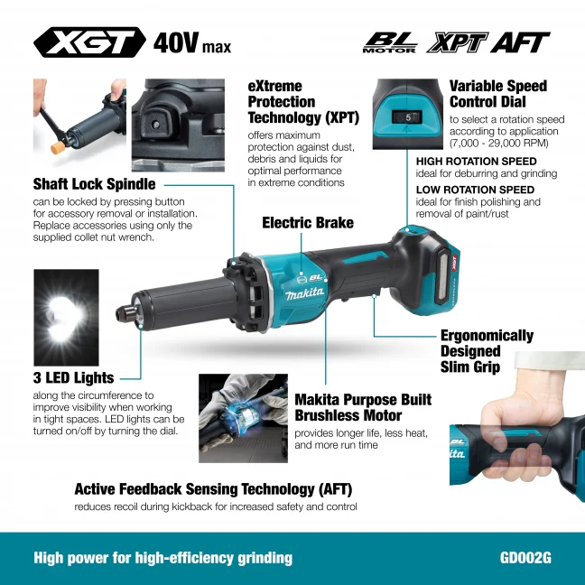 MAKITA GD002GZ 40V Max XGT BL
1/4 in. Die Grinder w/Paddle Switch, Tool Only - Image 2