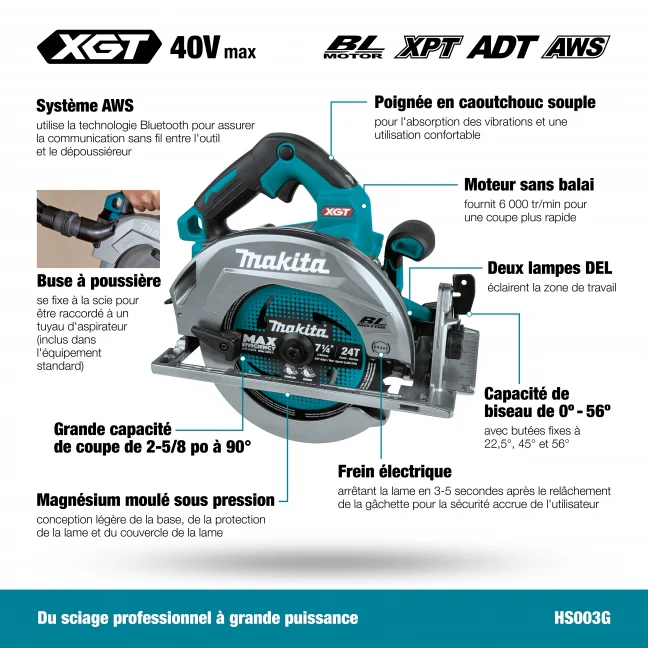 MAKITA HS003GZ 40V Max XGT BL
  7-1/4 in. Circular Saw w/AWS, Tool Only - Image 3