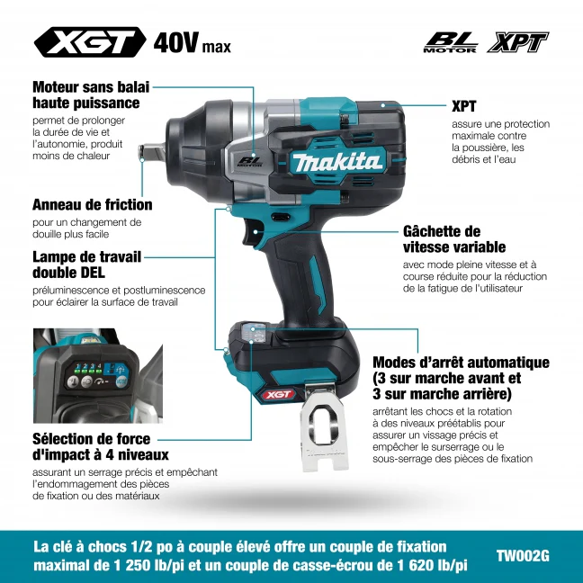 MAKITA TW002GZ 40V Impact Wrench
W/Ring Bare 1/2 in. (1250/1620FT/LB) - Image 3