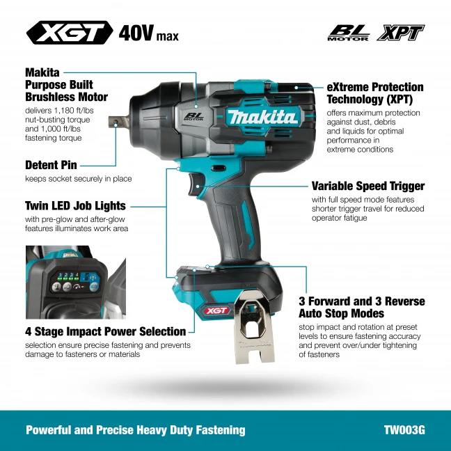 MAKITA
  TW003GZ 40V Impact Wrench W/Pin Bare 1/2 in.(1250/1620FT/LB) - Image 2