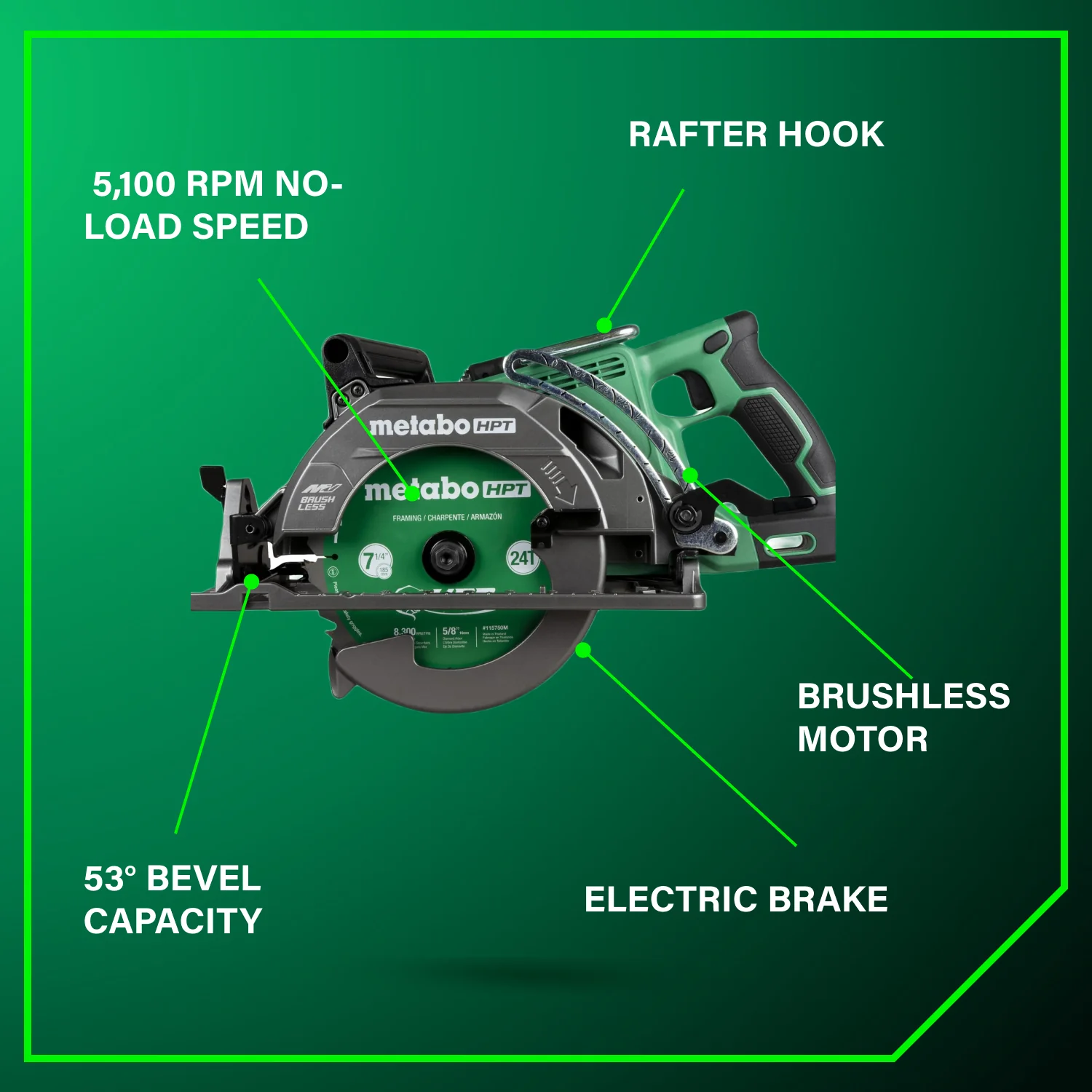 Metabo HPT C3607DWAQ4M 36V MV Rear Handle Circular Saw 7-1/4 in.  (Tool Only) - Image 5