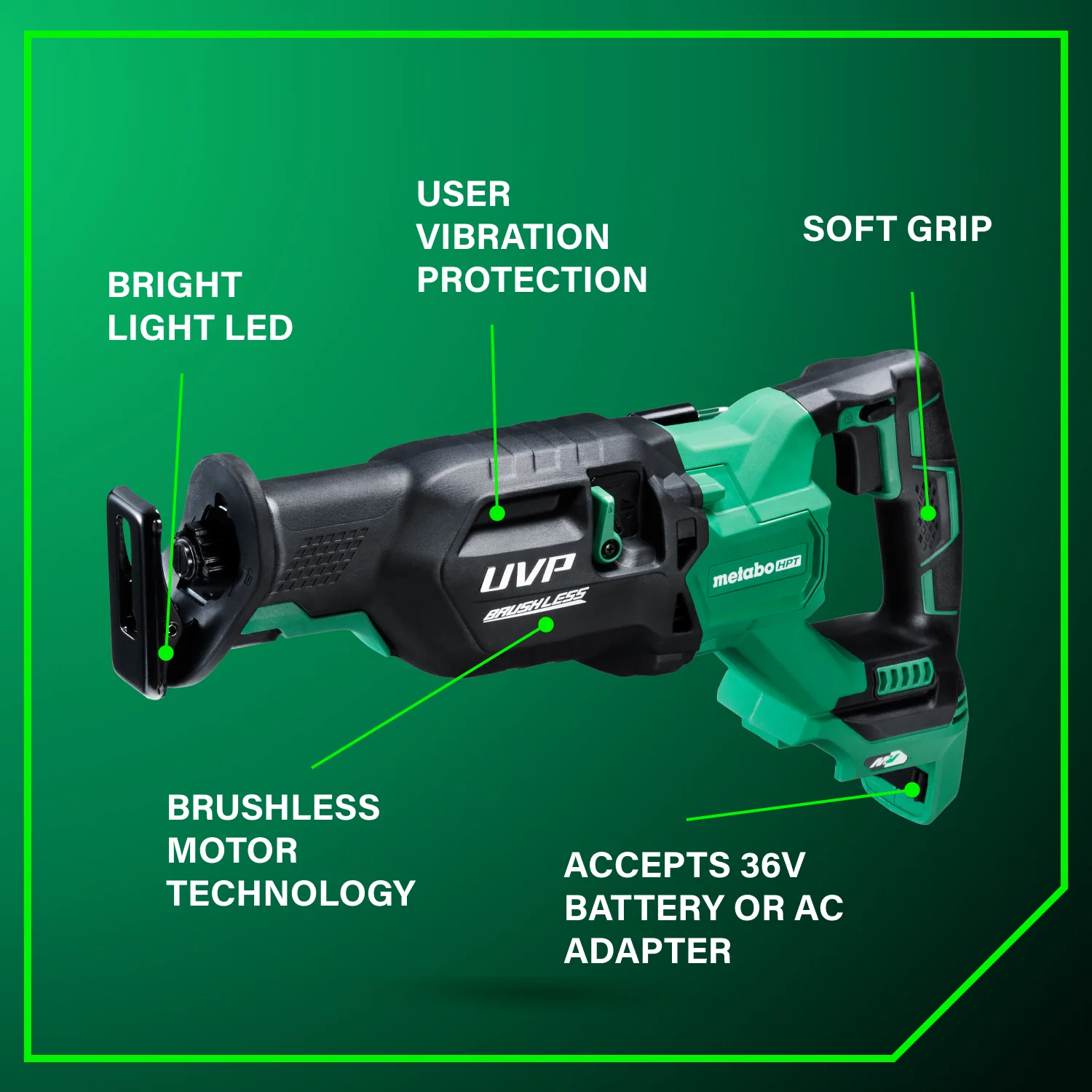 Metabo HPT CR36DAQ4M 36-Volt MultiVolt 1-1/4 in. Stroke Brushless Reciprocating Saw (Tool Only) - Image 4
