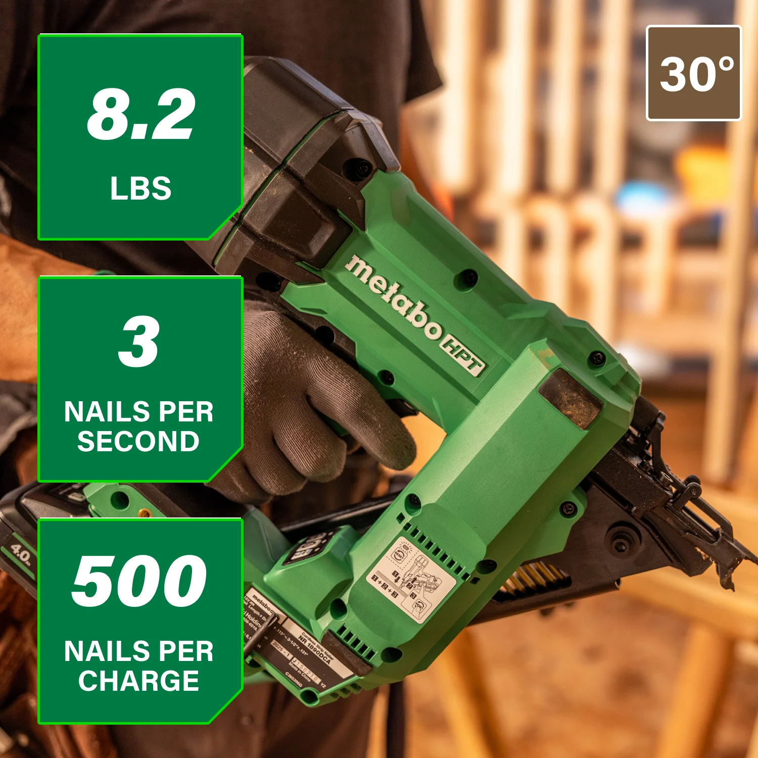Metabo HPT NR1890DCAM 18V MultiVolt Cordless 30 Degree 3-1/2 in. Paper Tape Framing Nailer (1x4.0Ah) - Image 2