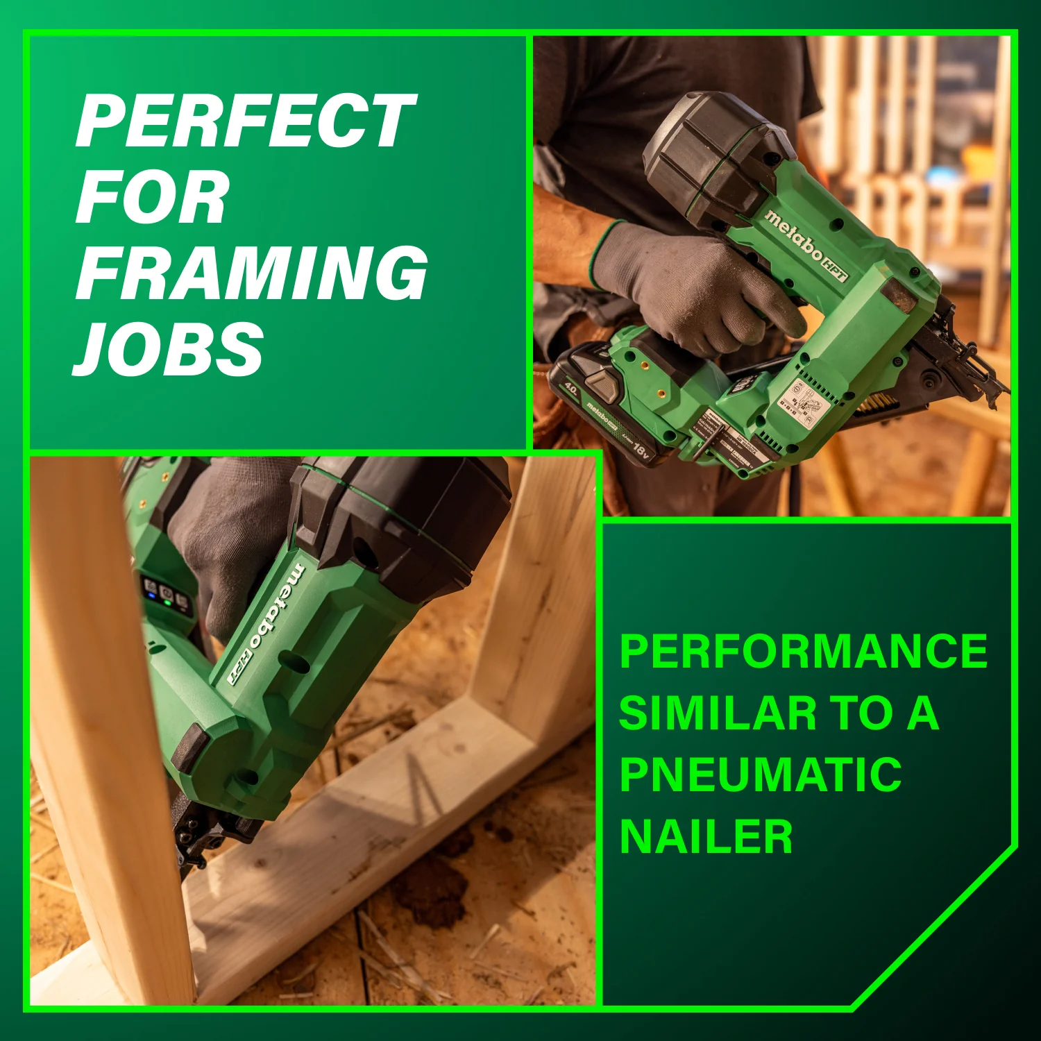 Metabo HPT NR1890DCAM 18V MultiVolt Cordless 30 Degree 3-1/2 in. Paper Tape Framing Nailer (1x4.0Ah) - Image 3