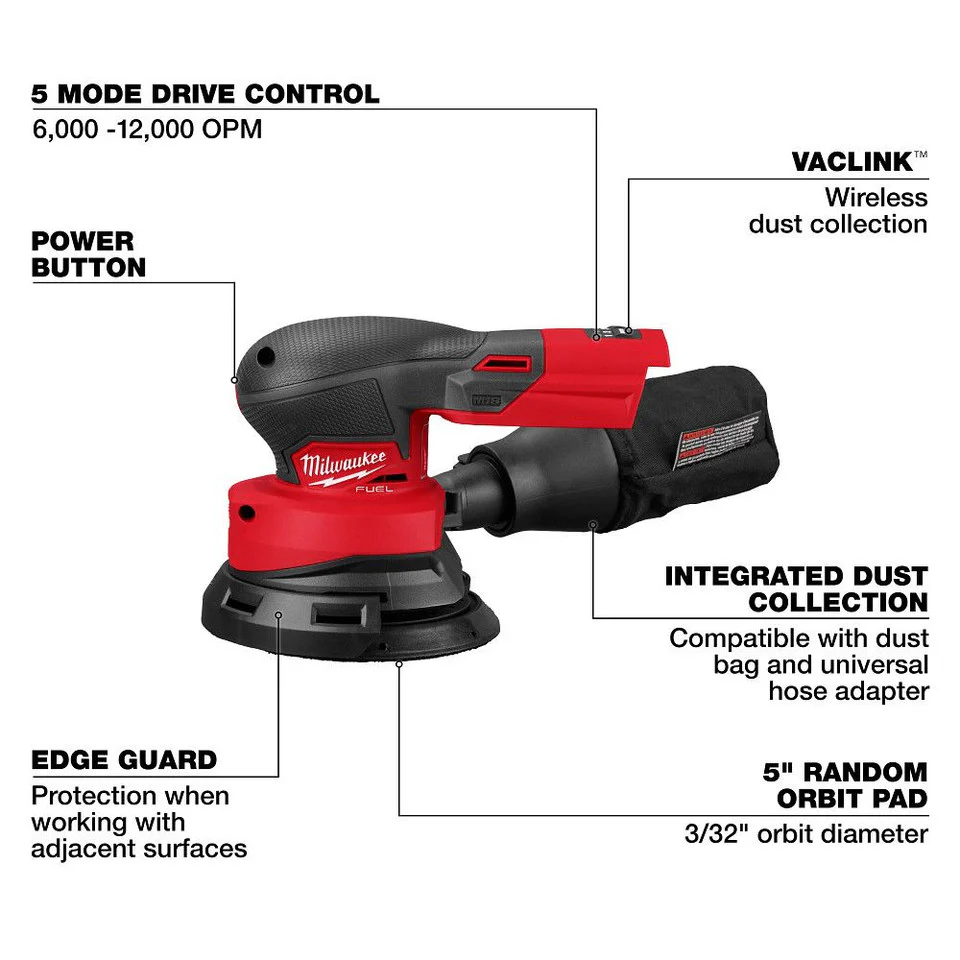 Milwaukee 2837-20 M18­ FUEL™ 5 in. Random Orbital Sander - Image 2