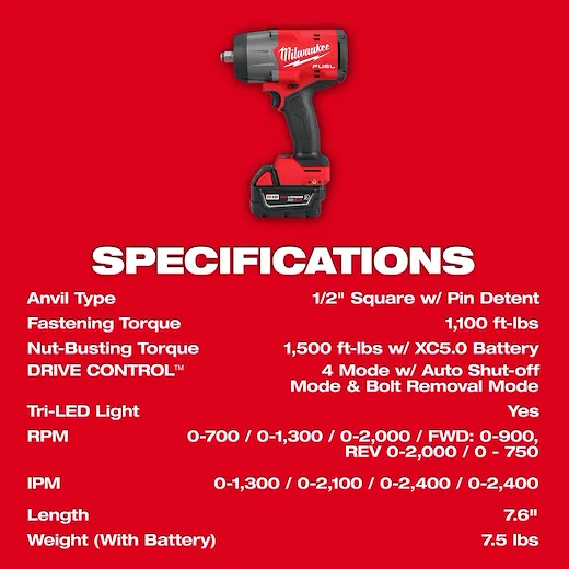 Milwaukee 2967-22 1/2 in 1100 ft/lb (Fastening) 1500 ft/lb (Nut Bursting) 2400 ipm Cordless Impact Wrench with Friction Ring Kit - Image 5