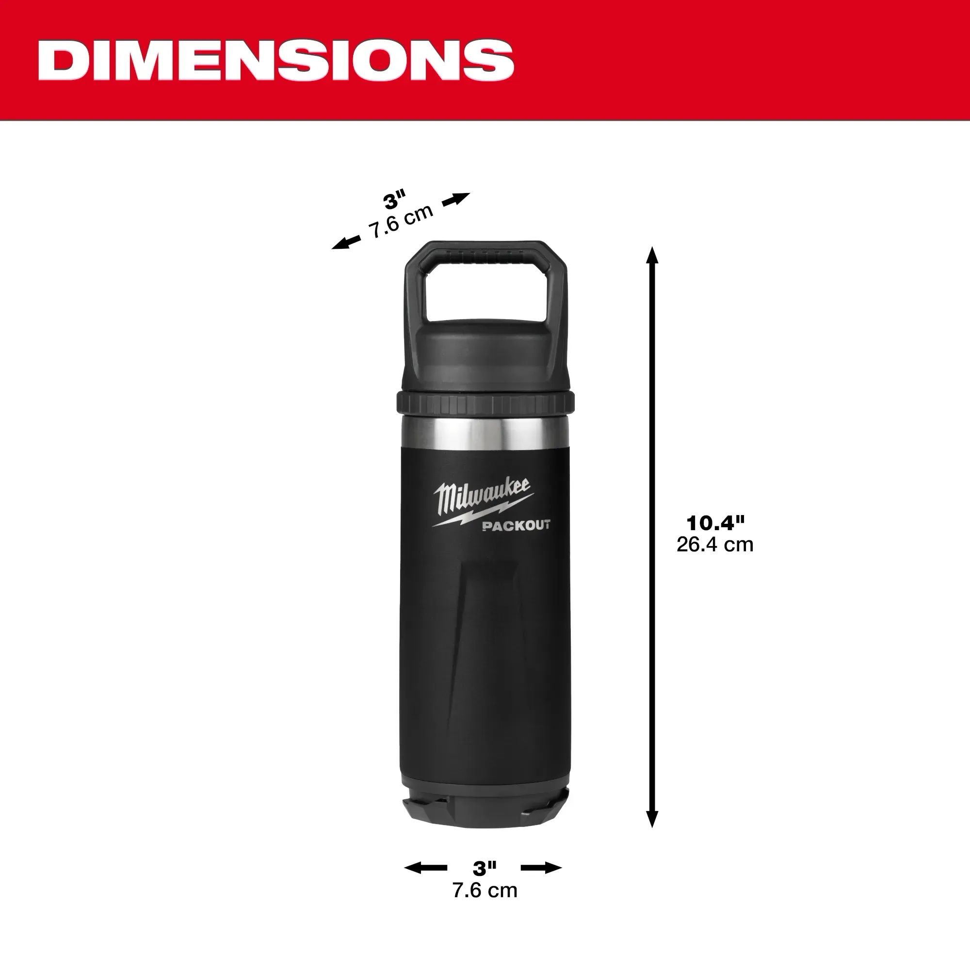Milwaukee 48-22-8382B PACKOUT™ 18 oz 18/8 Stainless Steel Black Insulated Bottle with Chug Lid - Image 4