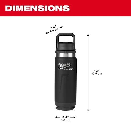 Milwaukee 48-22-8396B PACKOUT™ 24 oz 18/8 Stainless Steel Black Insulated Bottle with Chug Lid - Image 3