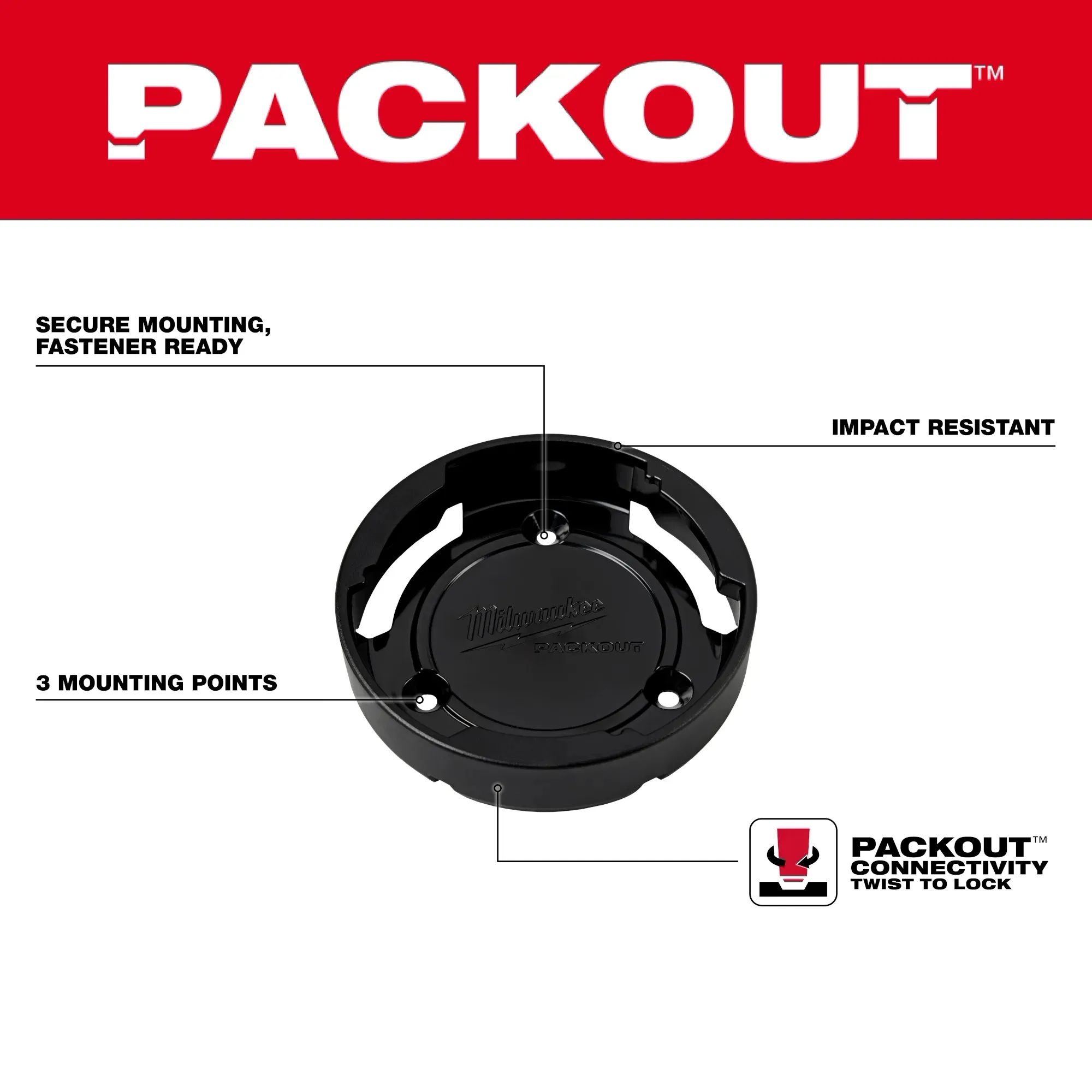 Milwaukee 48-22-8399 PACKOUT™ Plastic 3.36 in Twist To Lock Mount - Image 3