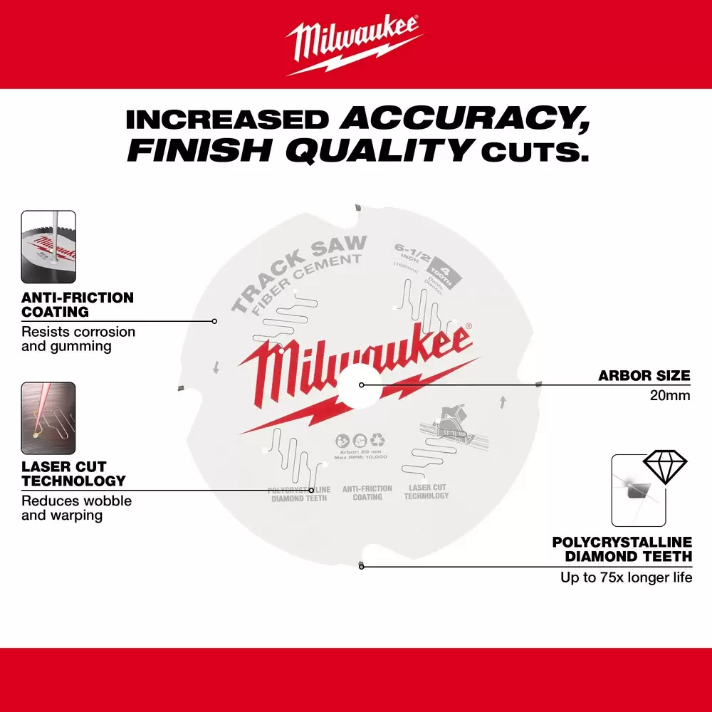 Milwaukee 48-40-0670 6-1/2 in 20 mm 4-Teeth Track Saw Blade - Image 3