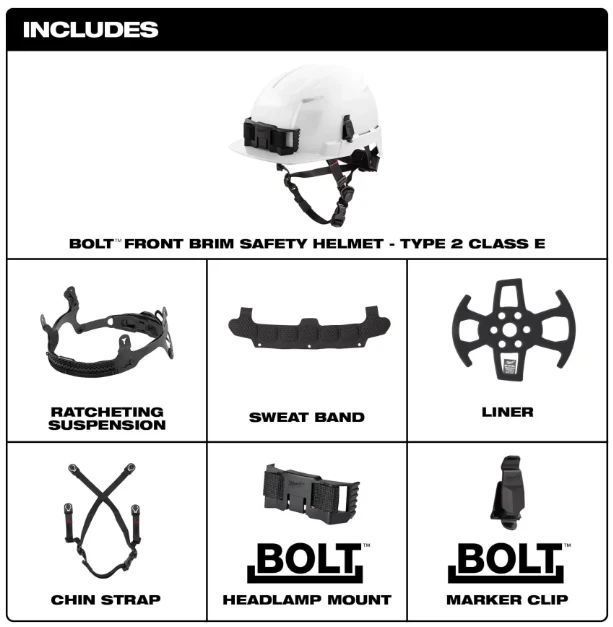 Milwaukee Bolt 48-73-13XX Front Brim Type 2, Class E ANSI Safety Helmet - Image 7
