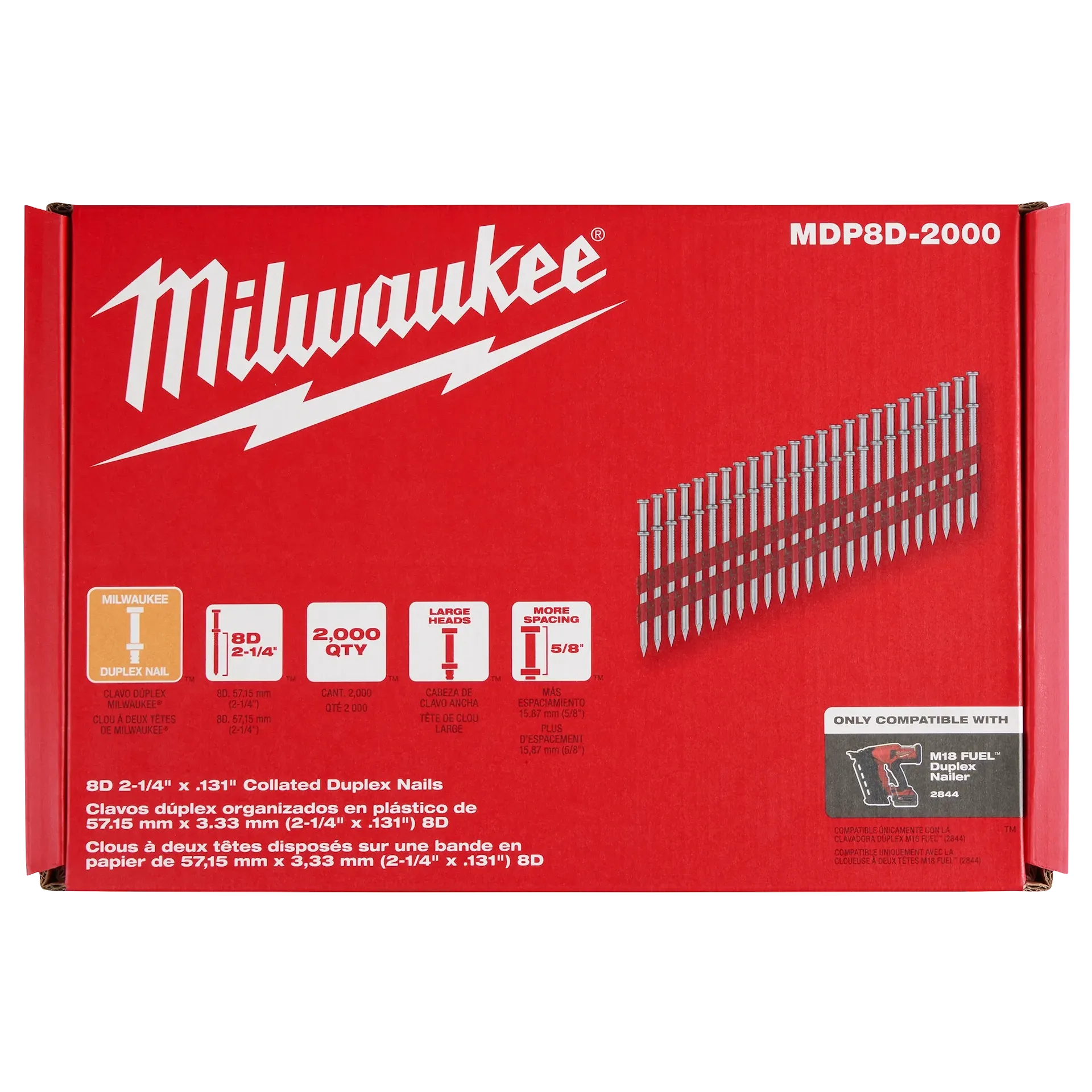 Milwaukee MDP8D-2000 2-1/4 in (Drivable) 2-7/8 in (Total) Steel Bright Collated Duplex Nails - 2000/ - Image 5