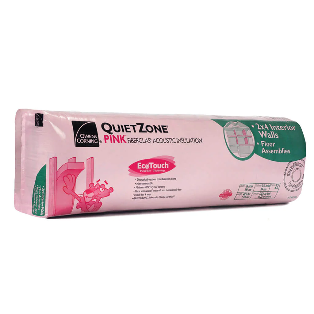 Owens Corning EcoTouch QuietZone 15 in. x 48 in. x 3.5 in. Pink Fiberglas Acoustic Insulation (110.0 sq. ft.)