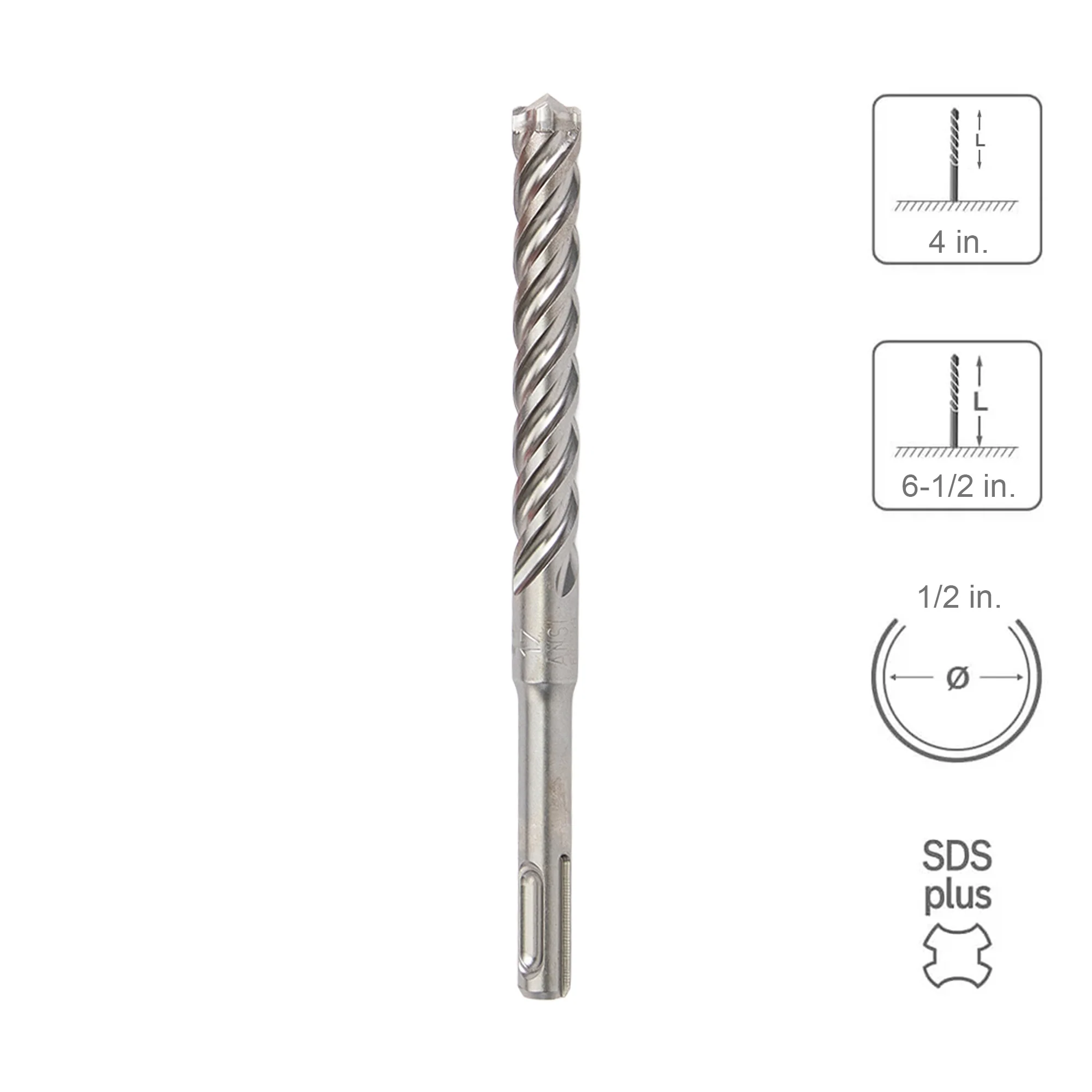 SABERCUT 1/2 In. x 4 In. x 6-1/2 In. 4-Cutter Premium Full Head Carbide SDS Plus Drill Bit